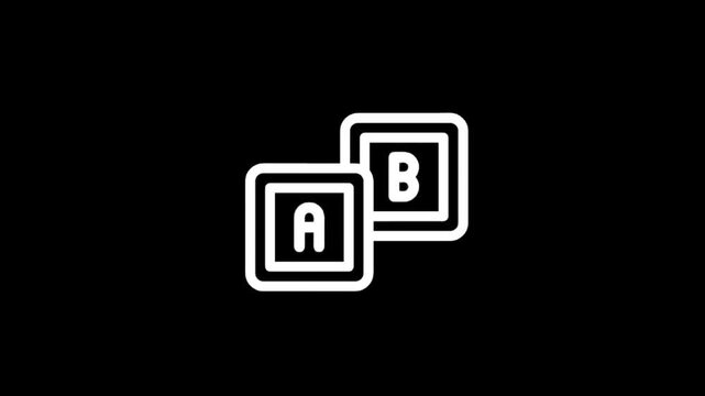 Animated white blocks with letters A and B falling and spinning on black background