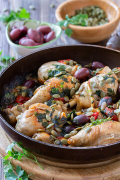 Chicken with Olives and Pumpkin Seeds.