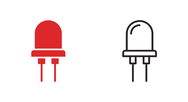 Red light emitting diode icons outlined and filled styles