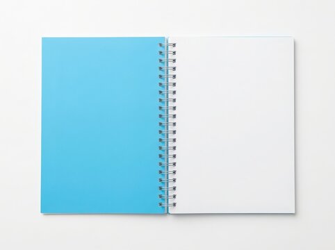 Open blue spiral notebook isolated on white background