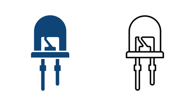 Light emitting diode icons filled and outlined styles on a white background