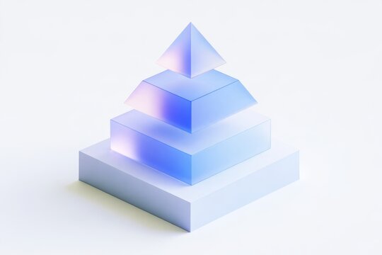 3D pyramidal infographic diagram icon with pastel gradient isolated on white background. Matte claymorphism style business hierarchy concept.