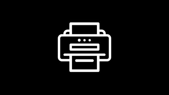 Simple white printer icon animation on black background