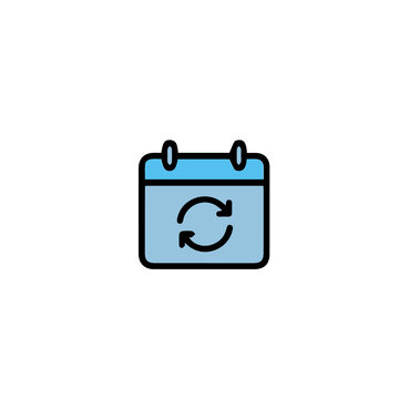 Blue calendar icon with sync arrows, recurring event schedule symbol, digital planner update graphic on white background