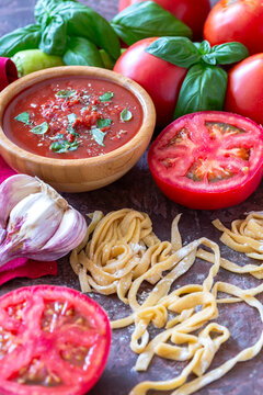 Italian homemade pasta and tomato sauce.