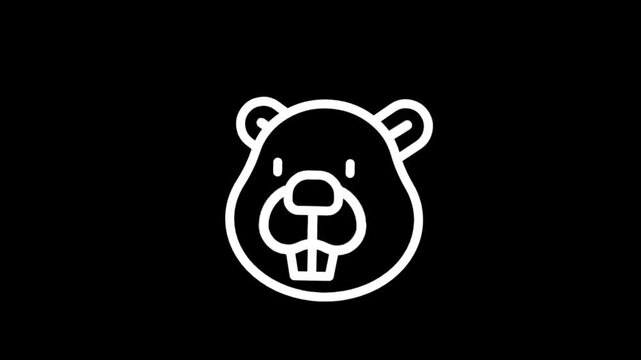 Cute beaver icon animation with simple line art on black background