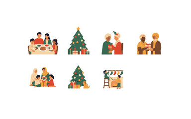 Fototapeta premium A collection of festive illustrations depicting various holiday celebrations.