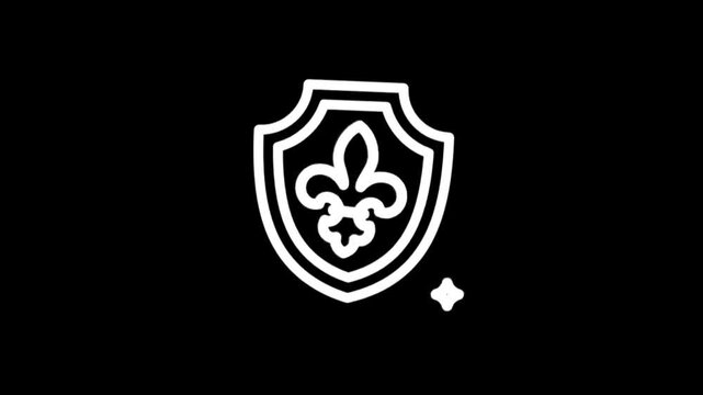 Elegant white shield emblem with fleur-de-lis symbol on black background