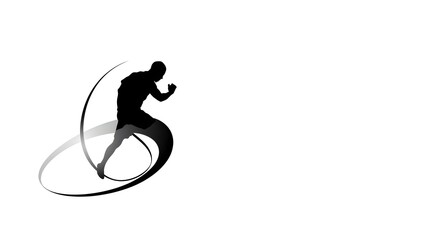 Fototapeta premium Black silhouette of a jumping rope arranged in a dynamic curve, isolated on pure white background, minimal high contrast design