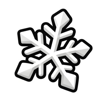 A snowflake crystal, die-cut sticker, monochrome snow-white with black accents