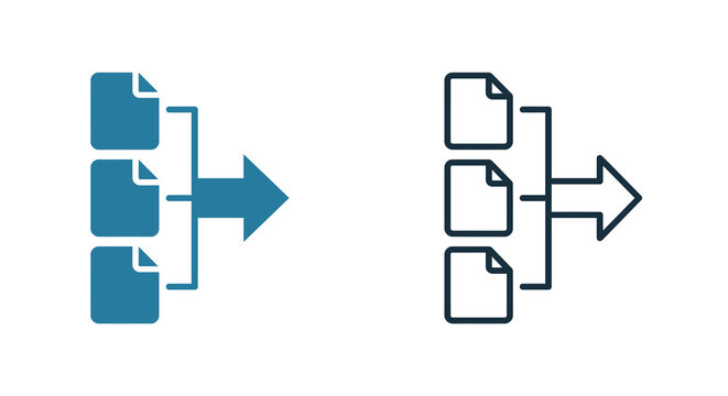 Data export icon depicting files transferring to a destination