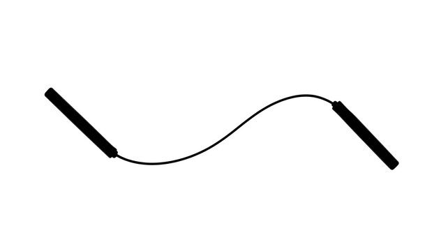 Black silhouette of a jumping rope arranged in a dynamic curve, isolated on pure white background, minimal high contrast design