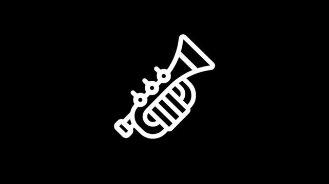 Simple white trumpet icon animation with musical notes on black background