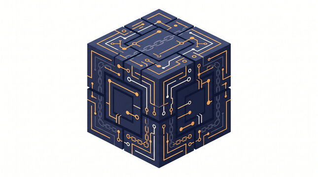 Isometric blockchain smart contract cube vector icon isolated on white background cryptocurrency and cybersecurity concept