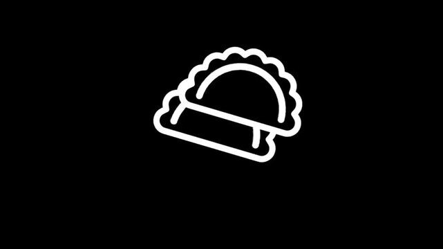 Simple white line art of three tacos on a black background