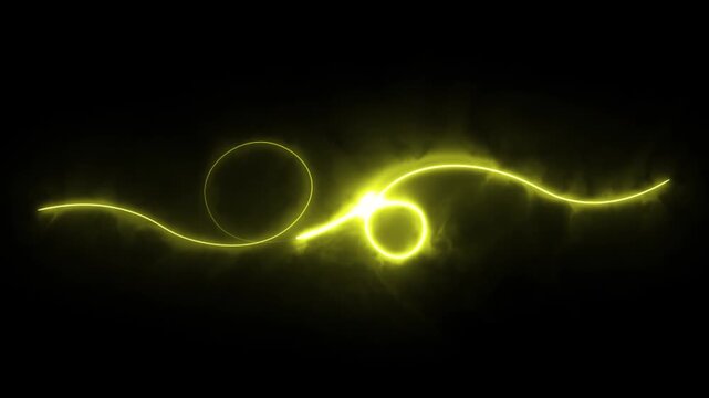 Yellow energy loop featuring a bright glowing electric line moving smoothly across a dark backdrop. Includes seamless loop motion graphics. 4k animation.