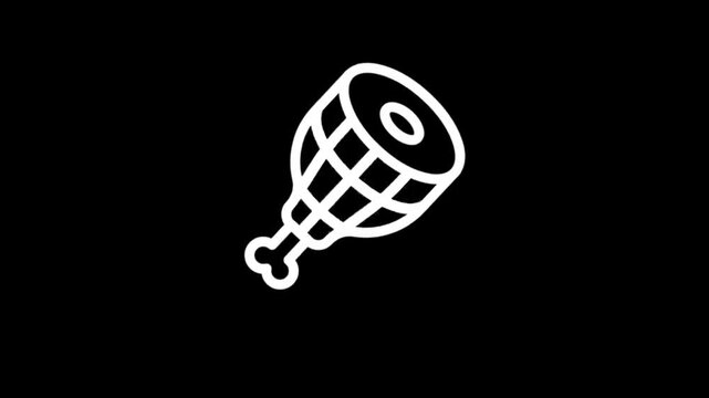 Simple white line art of a ham hock on a black background