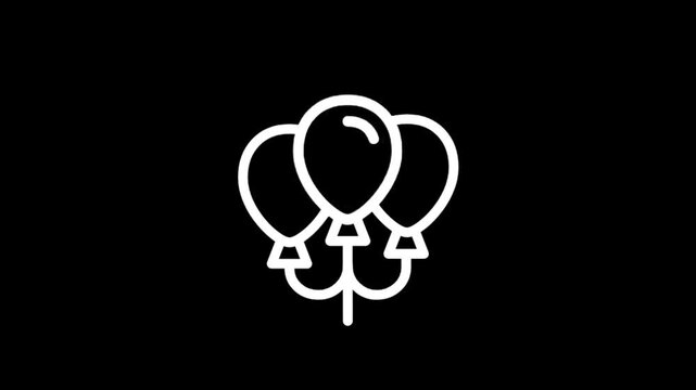 Simple white balloons icon animation on black background