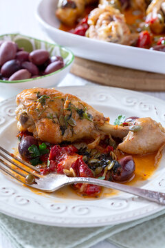 Roasted Chicken with Olives and Tomatoes.