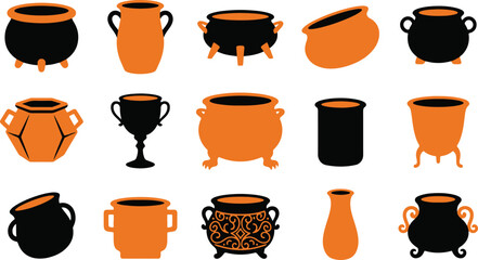 A comprehensive vector illustration set featuring various ancient greek pottery styles and traditional black and orange clay vessels © Prasunkanti