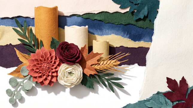 Autumn wedding centerpiece with candles and decorative flowers  