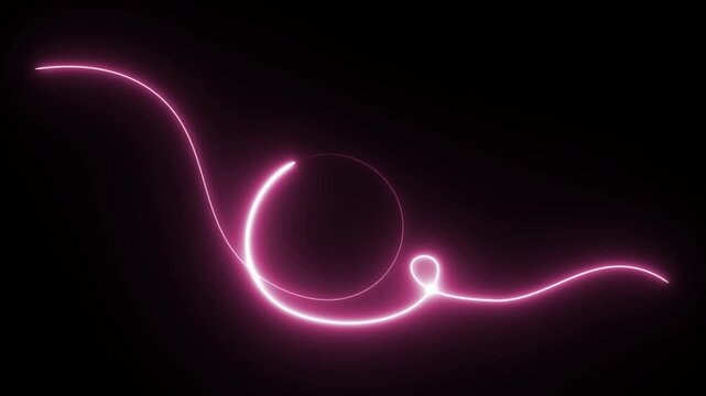 Pink energy loop depicting a glowing electric neon line forming continuous swirl patterns on black. Seamless loop. 4k animation.