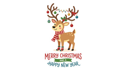 Fototapeta premium Cute Cartoon Reindeer with Christmas Decorations