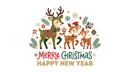 Fototapeta premium Cute Reindeer Family with Christmas Greetings