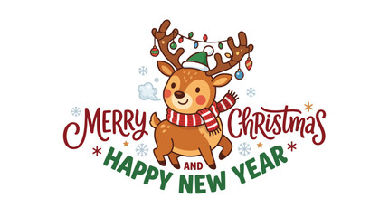 Fototapeta premium Cute Reindeer with Christmas Lights and Scarf