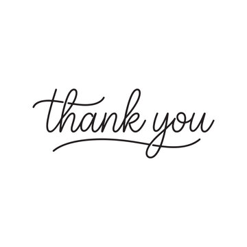 Black cursive script text saying thank you isolated on a simple white background for greeting cards