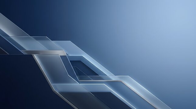 Futuristic blue glass plates and metal abstract diagonal background for modern tech presentation.
