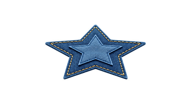 Layered star-shaped denim patches with contrasting stitching for clothing customization.