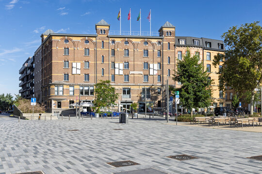 Antwerp, Belgium - September 06, 2026: Exterior view of the FOMU Fotomuseum building in the Zuid district, a prominent photography museum housed in a renovated historic warehouse.