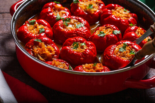 Stuffed Peppers with Cabbage, Carrots and Onions