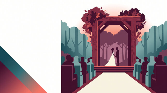 Fall wedding ceremony in rustic outdoor setting with guests watching  