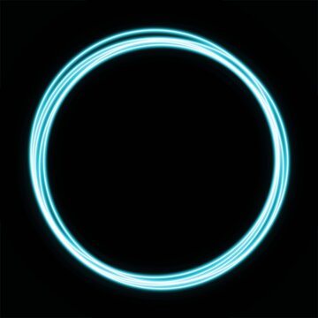 A glowing light blue circular ring isolated on a solid black background for modern graphic design