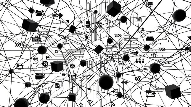 Complex 3D network connection cubes abstract structure