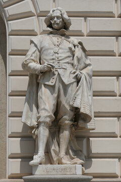 Diego Velazquez Statue on the Facade of Albertina Modern in Vienna, Austria.
