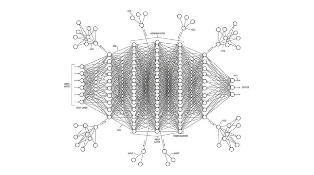 Intricate deep learning neural network architecture diagram.