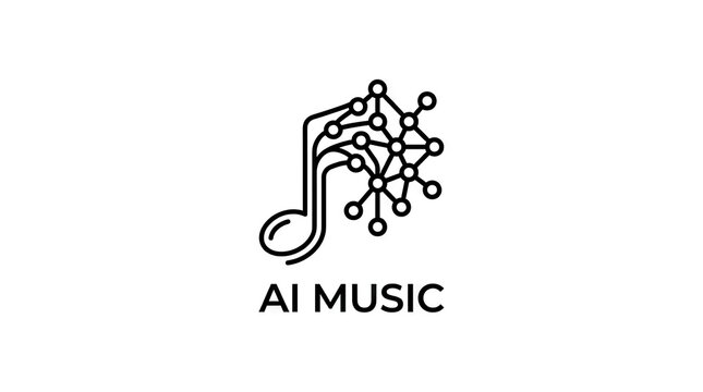 Musical note with neural network nodes and AI text.