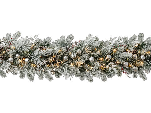 Festive christmas garland with ornaments and berries isolated on transparent background