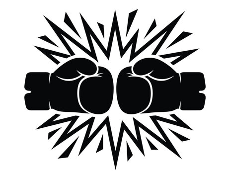 Boxing gloves clash silhouette vector illustration for combat sports, fitness, fighting and athletic graphics.