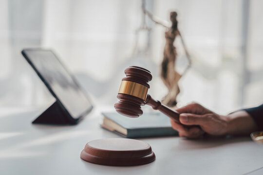 Justice Gavel and Lady Justice Statue Depicting Legal System Adu