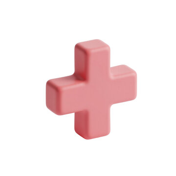 Pink plus sign math symbol 3D icon isolated on white background for web and graphic design