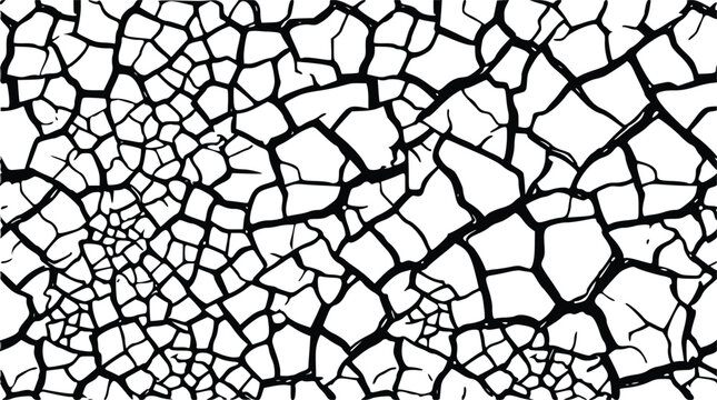 Distressed grunge vector illustration featuring a pattern of broken cracked dry earth texture with sharp black lines and white voids