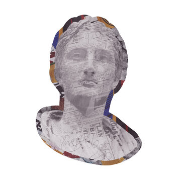 Classical Sculpture Advertisement Poster with Grunge Paper Elements