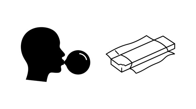Silhouette of a man blowing bubble gum with a chewing gum package