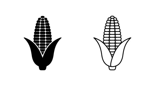 Corn cob silhouette icons with husk leaves on a white background