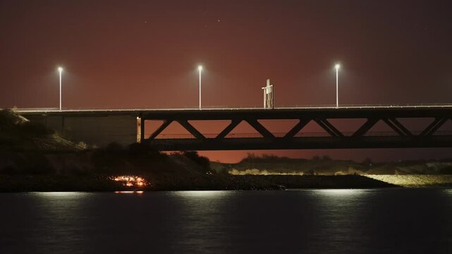 Coastal Highway Bridge at Night Locked-Off Shot
