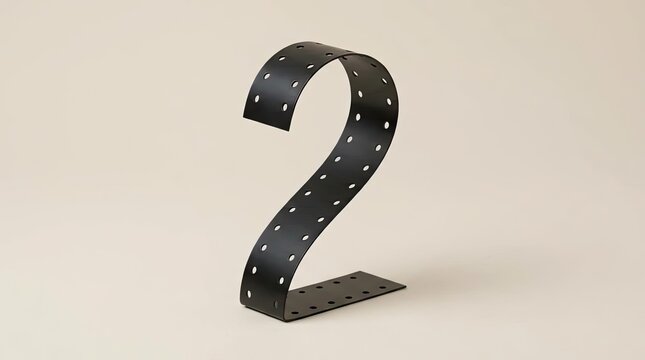 Black perforated metal strip bent into number two.
